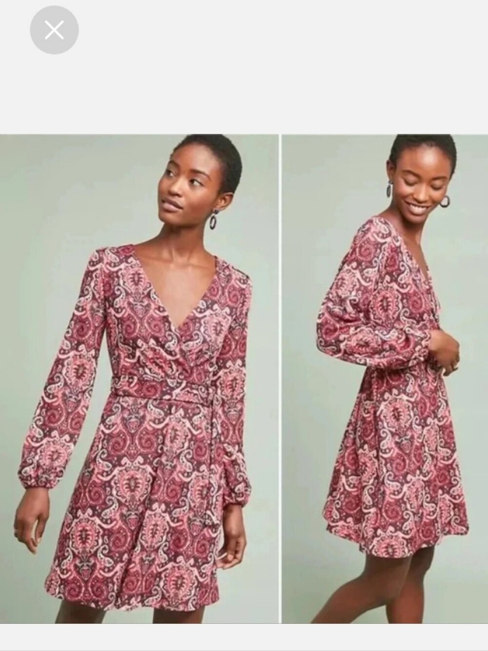 ANTHROPOLOGIE MELLODAY Pink V-Neck Mini Paisley Print Dress. NWOT. Size M